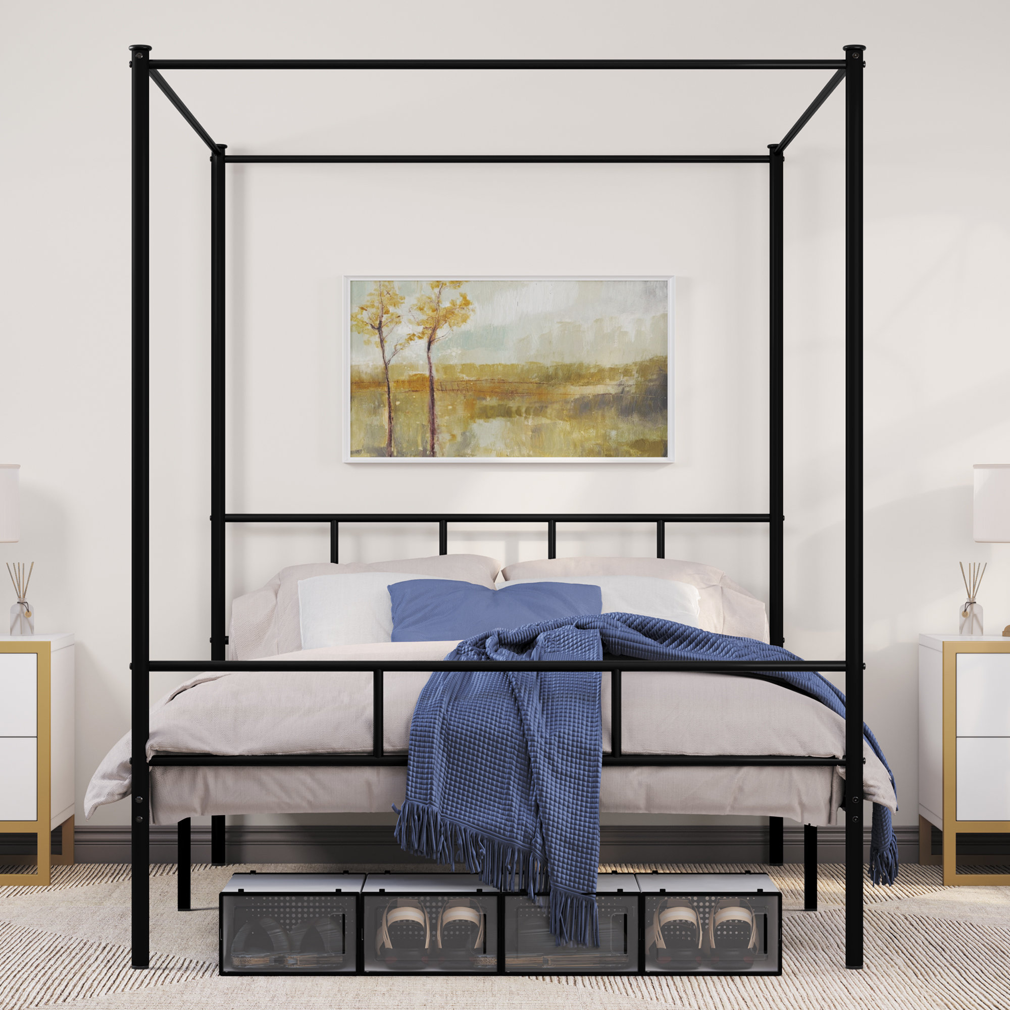 Queen King Canopy Bed YITAHOME Color Black Size King